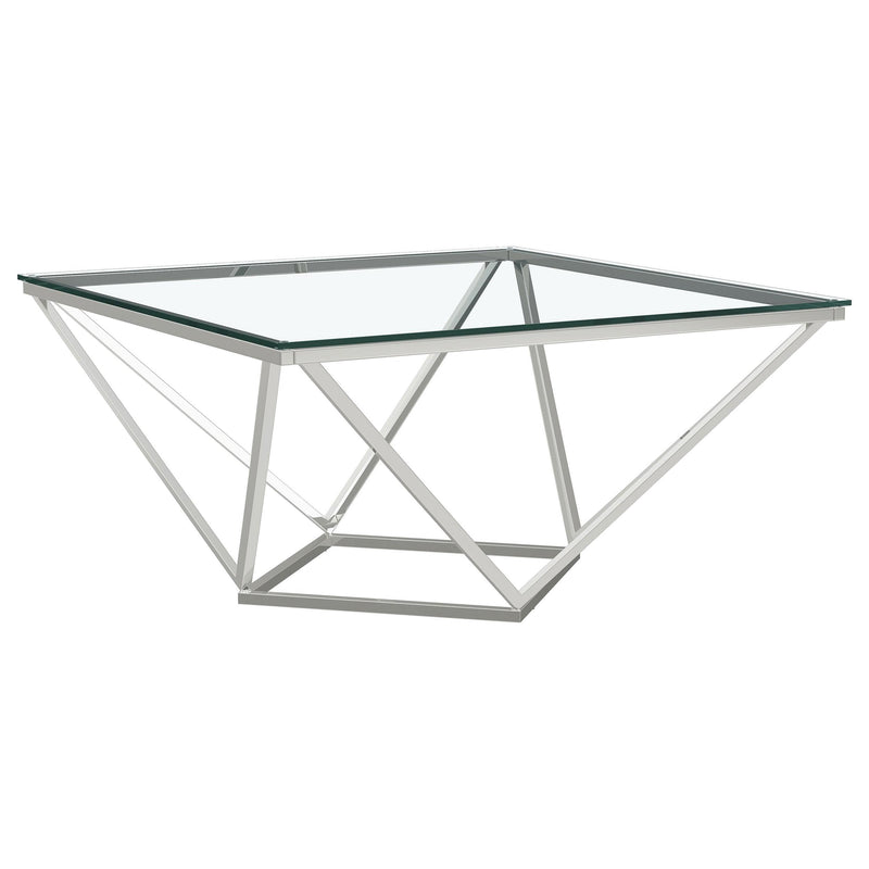  Coaster Furniture Brittania 709738 Square Glass Top Geometric Coffee Table - Nickel IMAGE 4