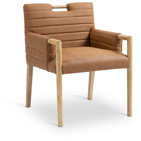 Meridian Aimee Cognac Vegan Leather Dining Arm Chair IMAGE 1