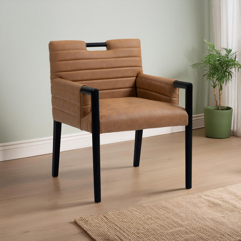 Meridian Aimee Cognac Vegan Leather Dining Arm Chair IMAGE 2