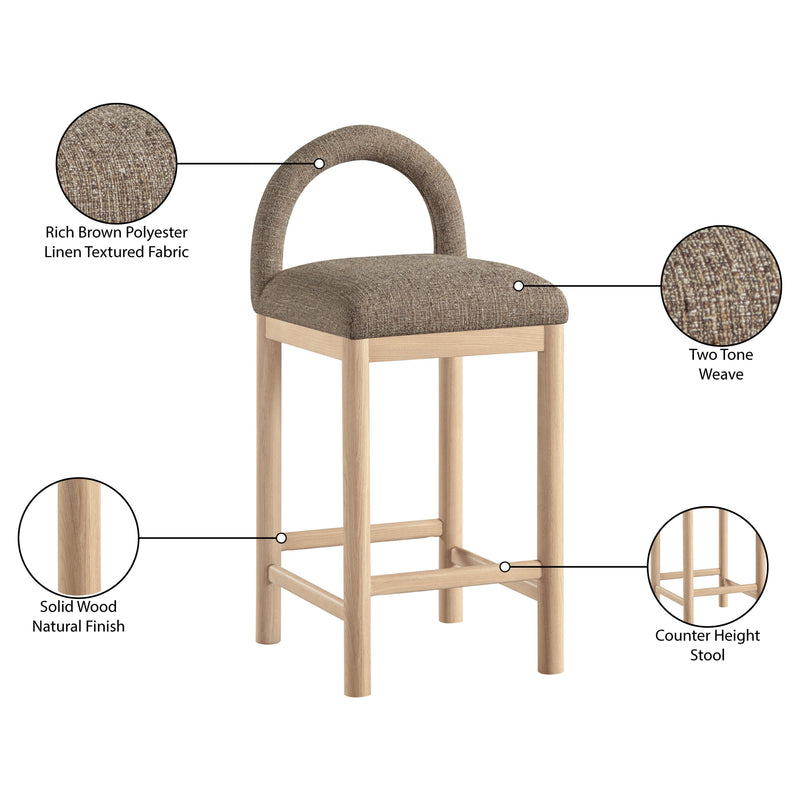  Meridian Conrad Brown Linen Textured Fabric Upholstered Counter Stool IMAGE 10