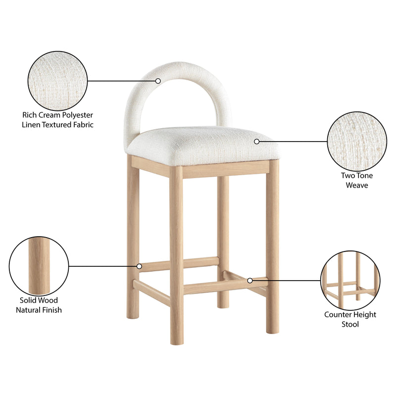 Meridian Conrad Cream Linen Textured Fabric Counter Stool IMAGE 9