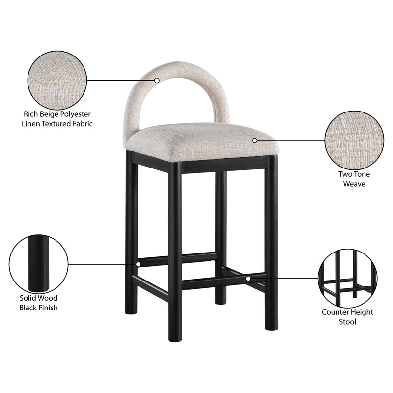 Meridian Conrad Beige Linen Textured Fabric Counter Stool IMAGE 9