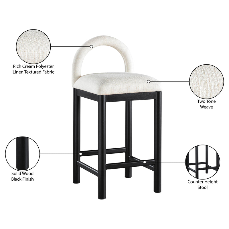 Meridian Conrad Cream Linen Textured Fabric Counter Stool IMAGE 9