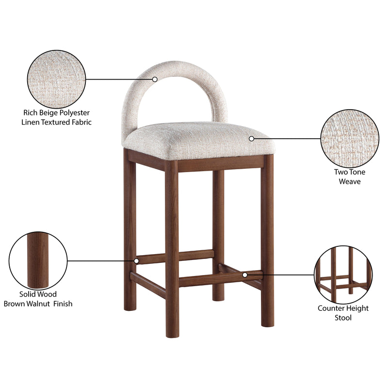 Meridian Conrad Beige Linen Textured Fabric Counter Stool IMAGE 9