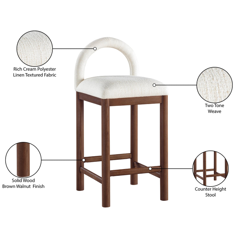 Meridian Conrad Cream Linen Textured Fabric Counter Stool IMAGE 9