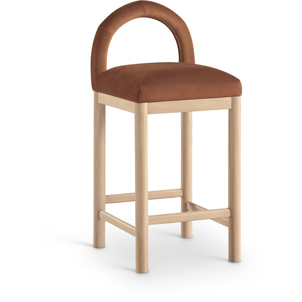 Meridian Conrad Cognac Velvet Counter Stool IMAGE 1