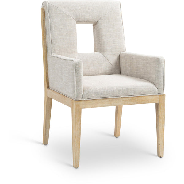 Meridian Gwendolyn Cream Linen Textured Fabric Dining Arm Chair IMAGE 1