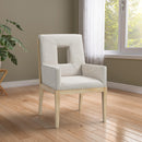 Meridian Gwendolyn Cream Linen Textured Fabric Dining Arm Chair IMAGE 2