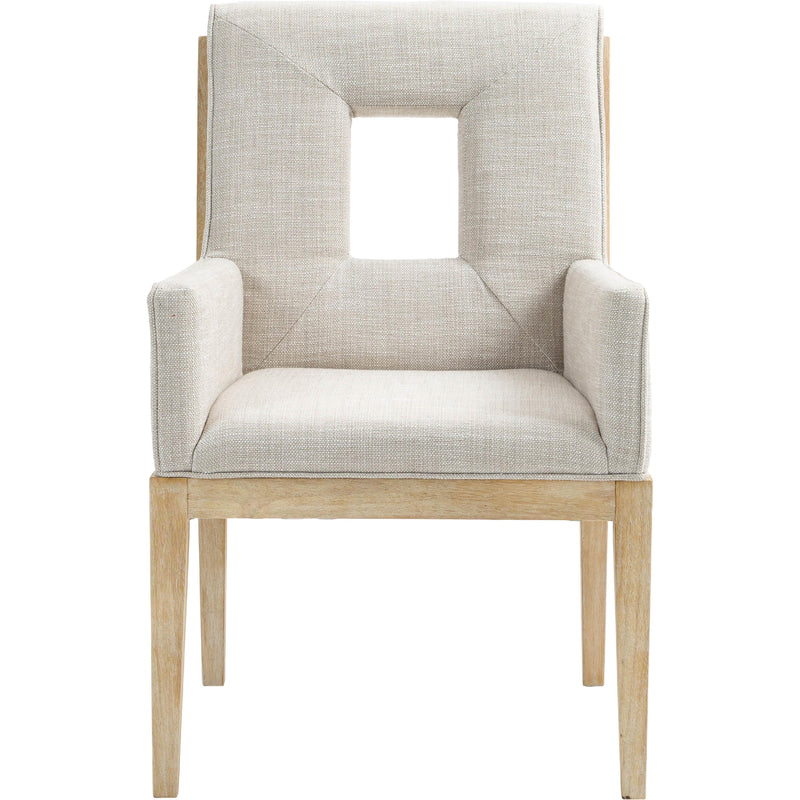 Meridian Gwendolyn Cream Linen Textured Fabric Dining Arm Chair IMAGE 3