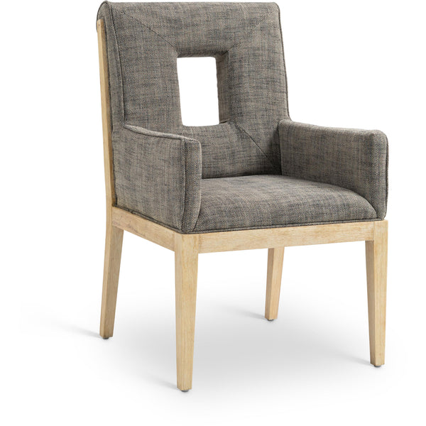 Meridian Gwendolyn Grey Linen Textured Fabric Dining Arm Chair IMAGE 1