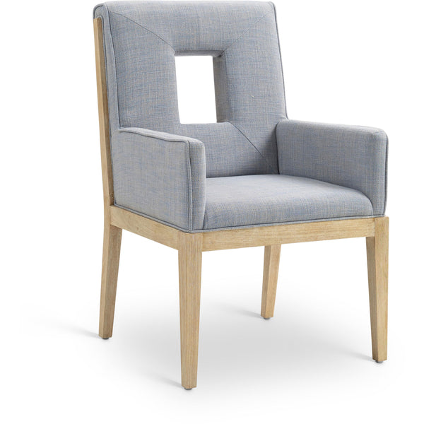 Meridian Gwendolyn Light Blue Linen Textured Fabric Dining Arm Chair IMAGE 1