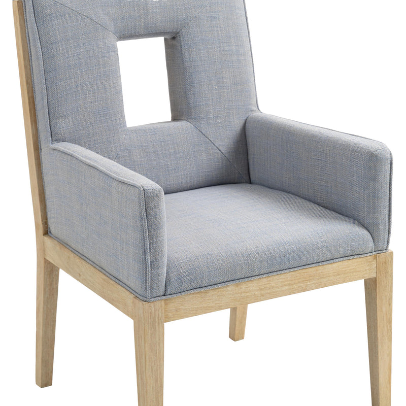 Meridian Gwendolyn Light Blue Linen Textured Fabric Dining Arm Chair IMAGE 7