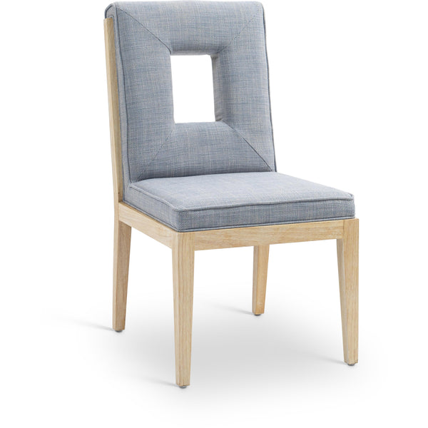 Meridian Gwendolyn Light Blue Linen Textured Fabric Dining Side Chair IMAGE 1