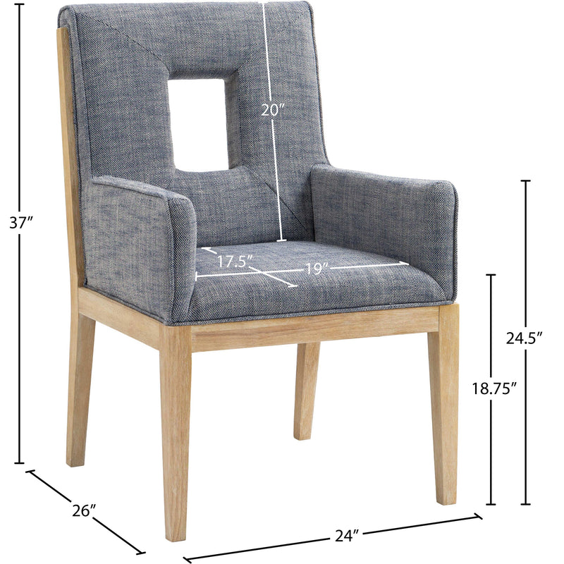 Meridian Gwendolyn Navy Linen Textured Fabric Dining Arm Chair IMAGE 9
