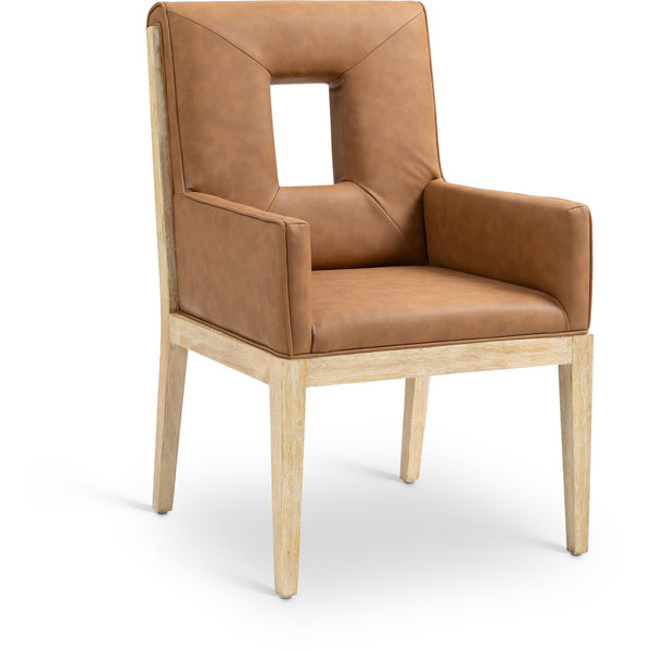 Meridian Gwendolyn Cognac Vegan Leather Dining Arm Chair IMAGE 1