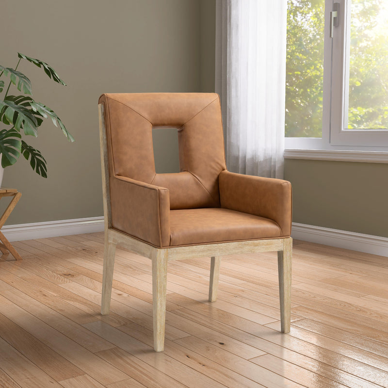 Meridian Gwendolyn Cognac Vegan Leather Dining Arm Chair IMAGE 2