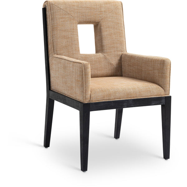 Meridian Gwendolyn Cognac Linen Textured Fabric Dining Arm Chair IMAGE 1