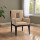 Meridian Gwendolyn Cognac Linen Textured Fabric Dining Arm Chair IMAGE 2