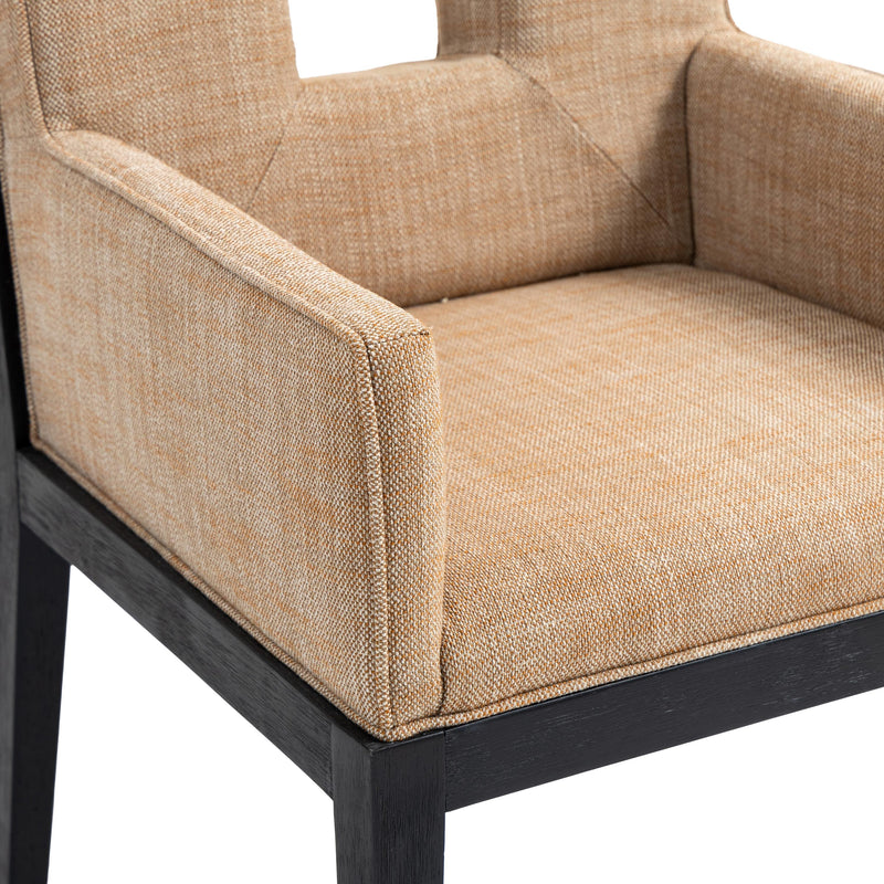 Meridian Gwendolyn Cognac Linen Textured Fabric Dining Arm Chair IMAGE 7