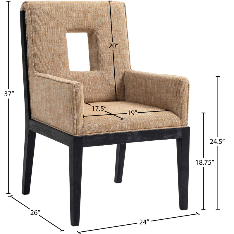 Meridian Gwendolyn Cognac Linen Textured Fabric Dining Arm Chair IMAGE 9