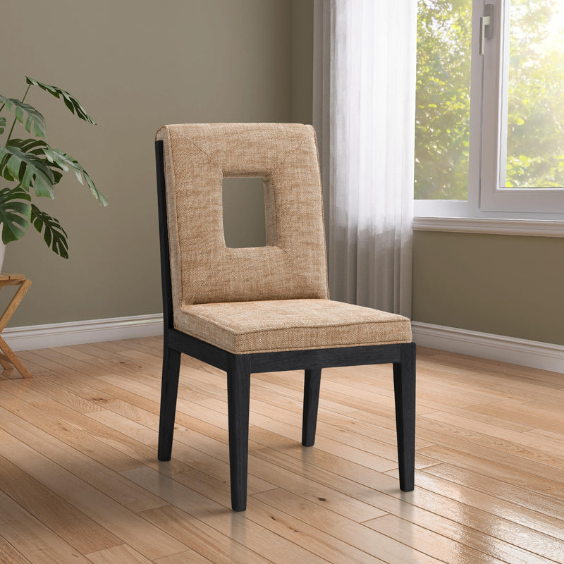 Meridian Gwendolyn Cognac Linen Textured Fabric Dining Side Chair IMAGE 2