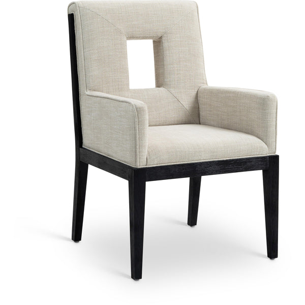 Meridian Gwendolyn Cream Linen Textured Fabric Dining Arm Chair IMAGE 1