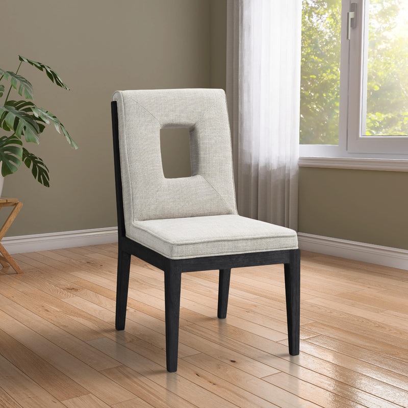 Meridian Gwendolyn Cream Linen Textured Fabric Dining Side Chair IMAGE 2
