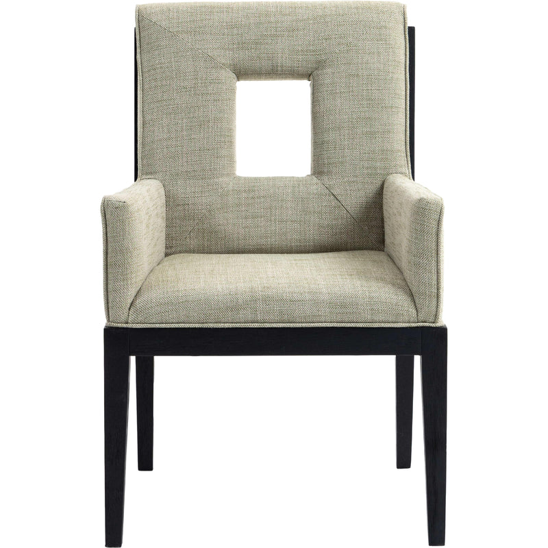 Meridian Gwendolyn Green Linen Textured Fabric Dining Arm Chair IMAGE 3