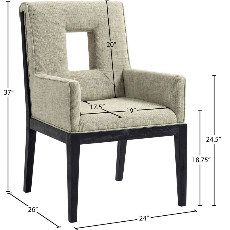 Meridian Gwendolyn Green Linen Textured Fabric Dining Arm Chair IMAGE 9