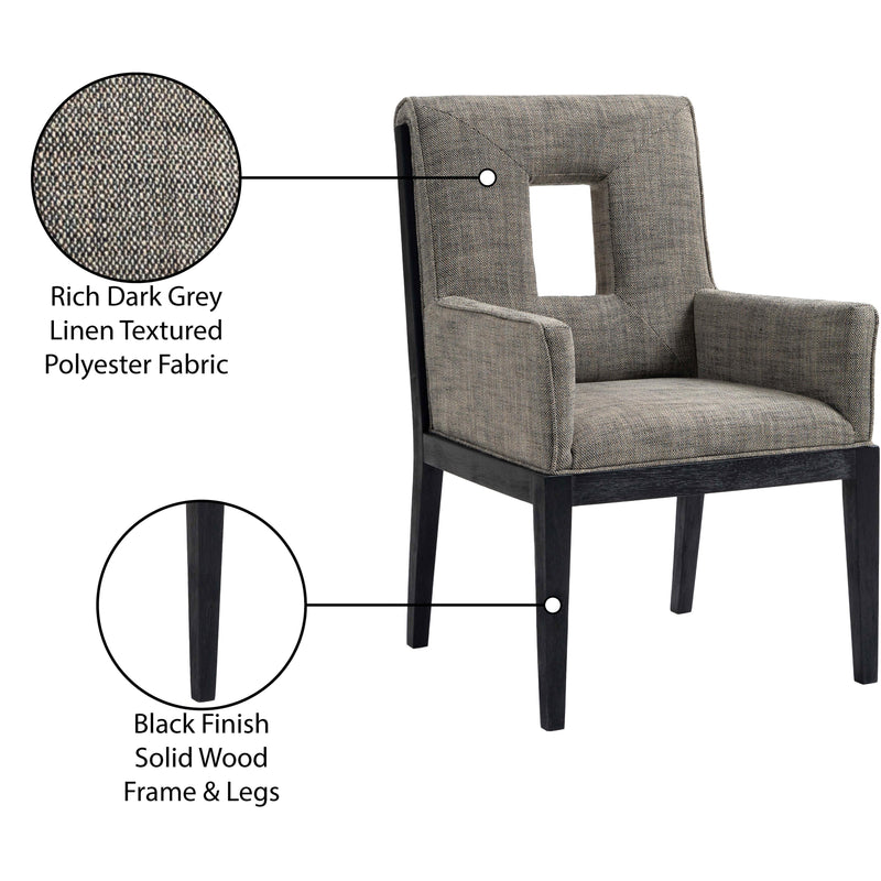 Meridian Gwendolyn Grey Linen Textured Fabric Dining Arm Chair IMAGE 10