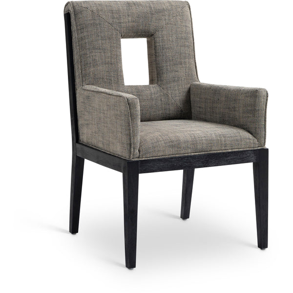 Meridian Gwendolyn Grey Linen Textured Fabric Dining Arm Chair IMAGE 1