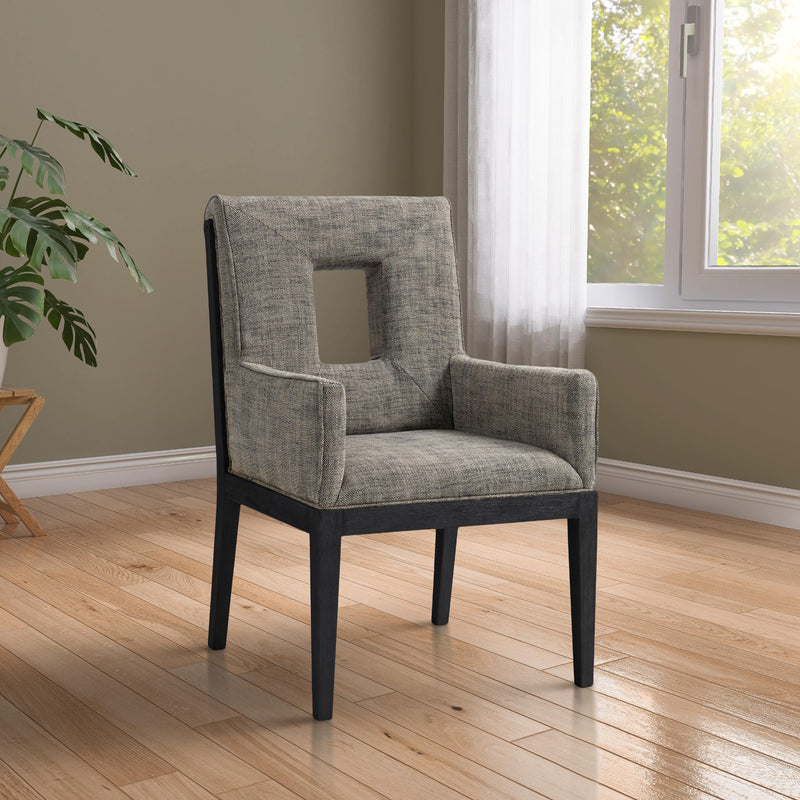 Meridian Gwendolyn Grey Linen Textured Fabric Dining Arm Chair IMAGE 2