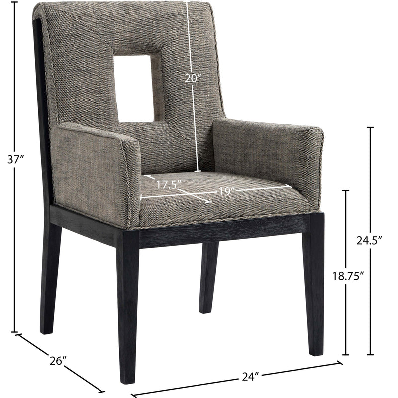 Meridian Gwendolyn Grey Linen Textured Fabric Dining Arm Chair IMAGE 9