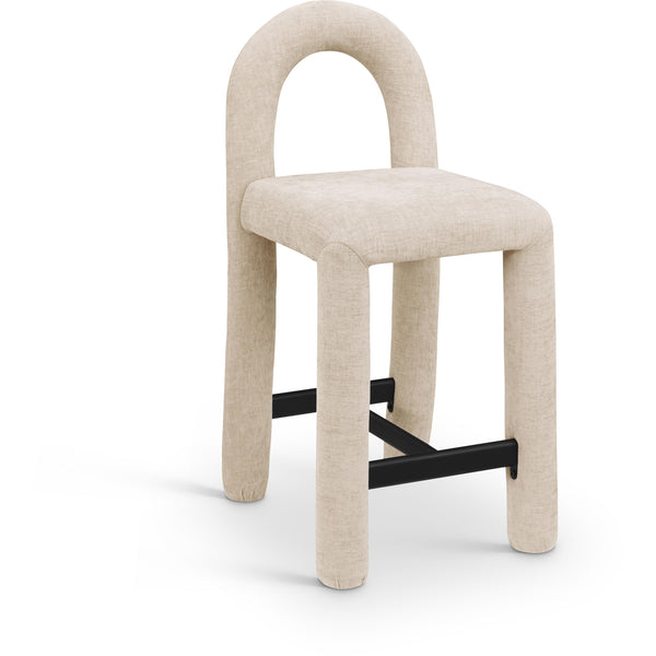 Meridian Amari Beige Chenille Fabric Stool IMAGE 1
