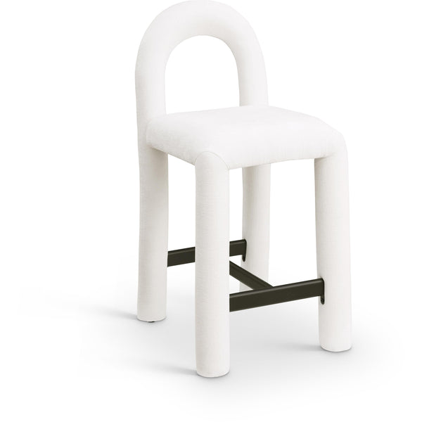 Meridian Amari Cream Chenille Fabric Stool IMAGE 1