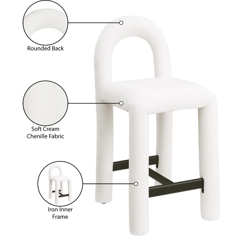Meridian Amari Cream Chenille Fabric Stool IMAGE 9