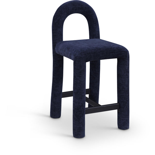 Meridian Amari Navy Chenille Fabric Stool IMAGE 1
