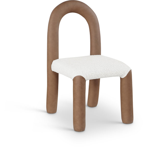 Meridian Amari Brown Vegan Leather and Boucle Fabric Dining Chair IMAGE 1