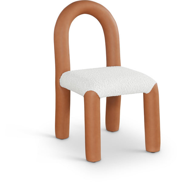 Meridian Amari Cognac Vegan Leather and Boucle Fabric Dining Chair IMAGE 1