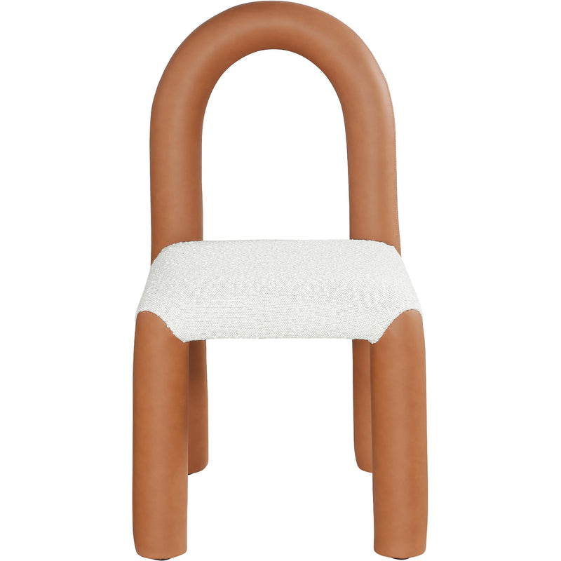 Meridian Amari Cognac Vegan Leather and Boucle Fabric Dining Chair IMAGE 3