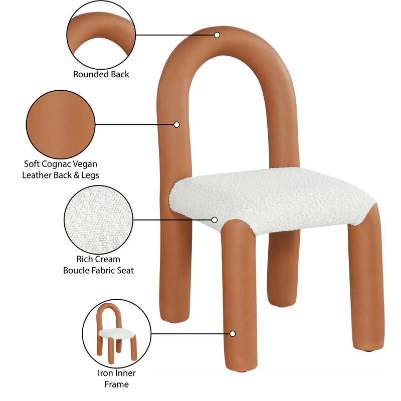 Meridian Amari Cognac Vegan Leather and Boucle Fabric Dining Chair IMAGE 9