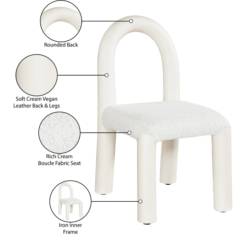 Meridian Amari Cream Vegan Leather and Boucle Fabric Dining Chair IMAGE 9