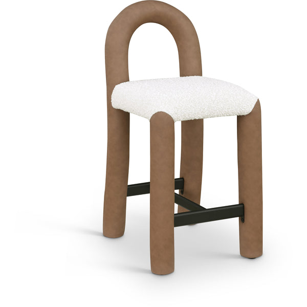 Meridian Amari Brown Vegan Leather and Boucle Fabric Stool IMAGE 1