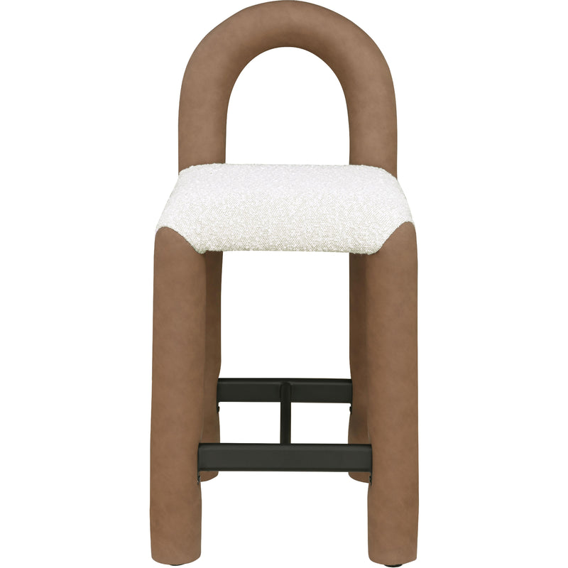 Meridian Amari Brown Vegan Leather and Boucle Fabric Stool IMAGE 3