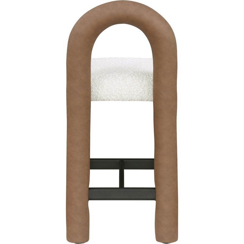 Meridian Amari Brown Vegan Leather and Boucle Fabric Stool IMAGE 5