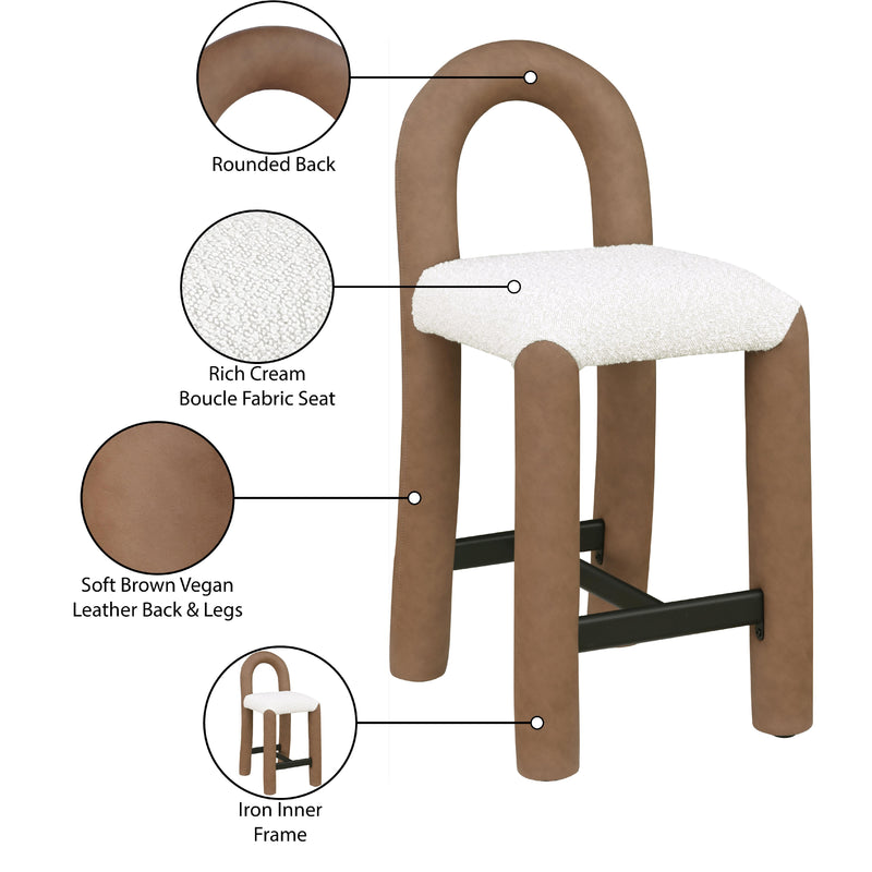 Meridian Amari Brown Vegan Leather and Boucle Fabric Stool IMAGE 9