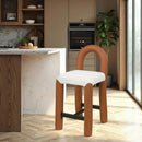 Meridian Amari Cognac Vegan Leather and Boucle Fabric Stool IMAGE 2