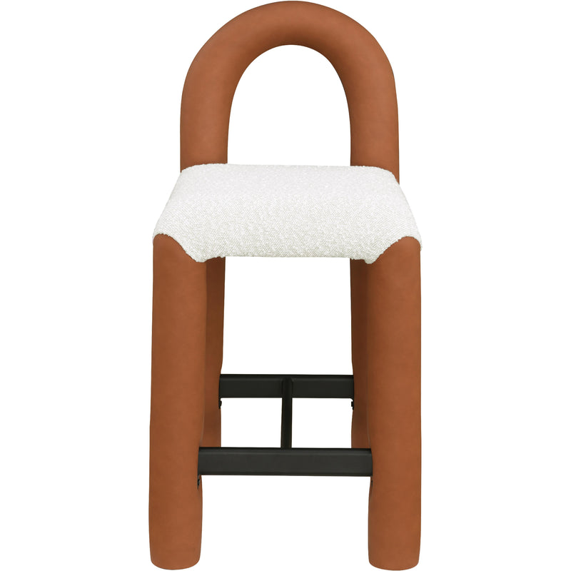 Meridian Amari Cognac Vegan Leather and Boucle Fabric Stool IMAGE 3
