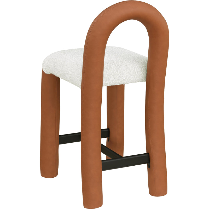 Meridian Amari Cognac Vegan Leather and Boucle Fabric Stool IMAGE 6