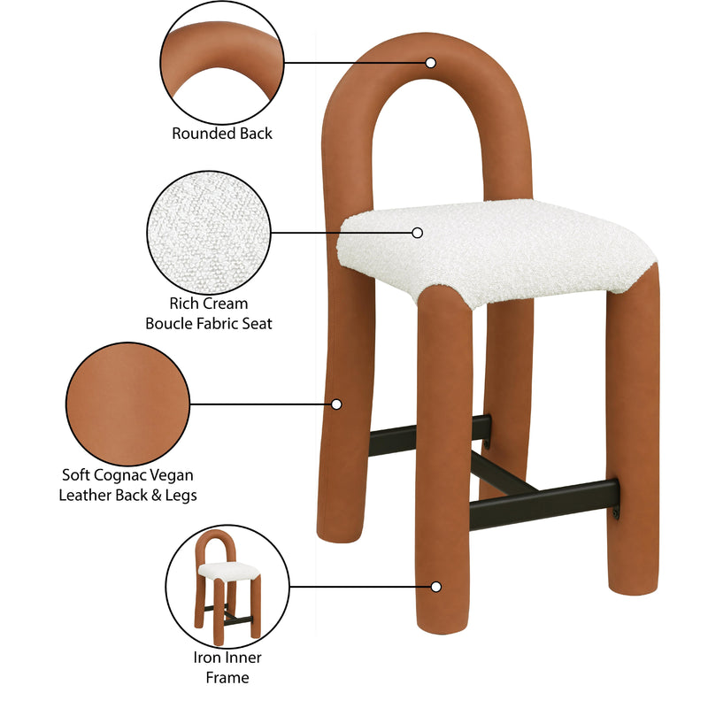 Meridian Amari Cognac Vegan Leather and Boucle Fabric Stool IMAGE 9